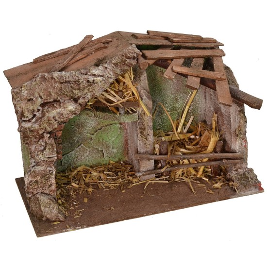 Hut with barn cm 29x14, 7x20, 5 h for Nativity from 8 cm