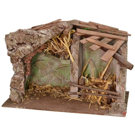 Hut with barn cm 29x14, 7x20, 5 h for Nativity from 8 cm