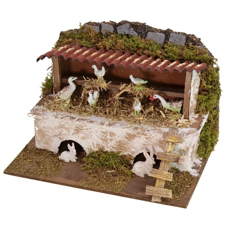 Pollen with hens and rabbits 20x14x13 h cm