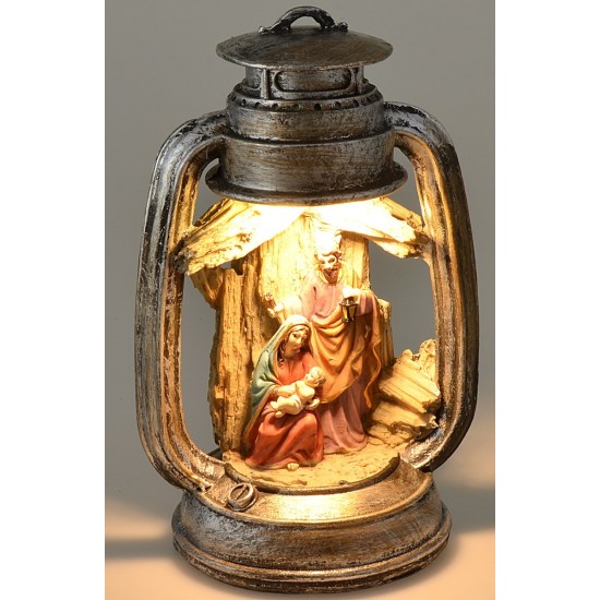 Lantern illuminated with Nativity in resin