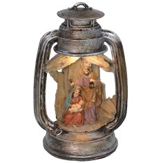Lanterna illuminata con Natività in resina Mondo Presepi
