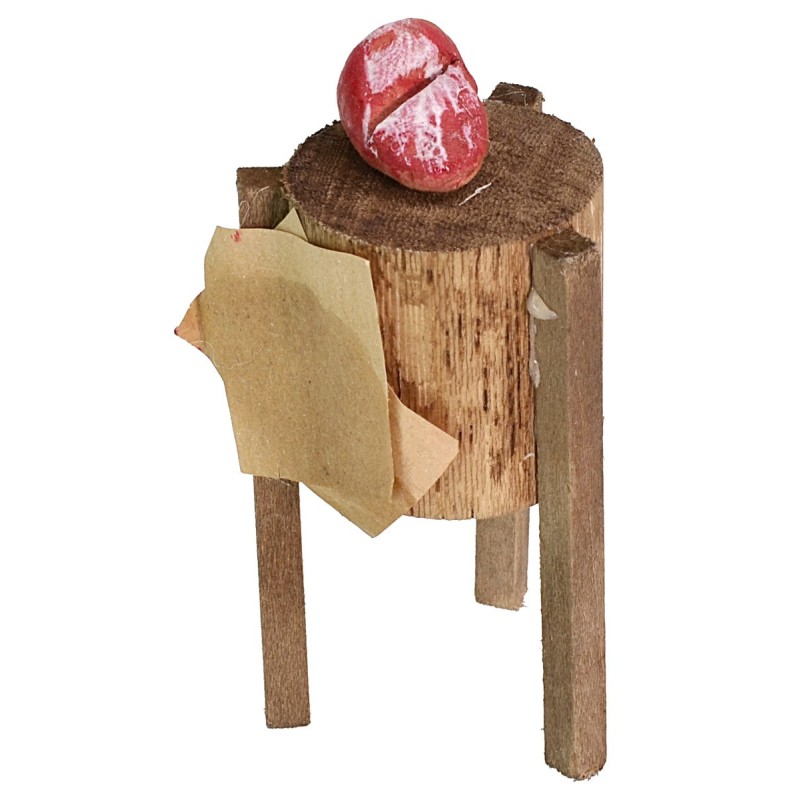 Ceppo macellaio in legno con carne ø 3,5x8,4 h cm Mondo Presepi
