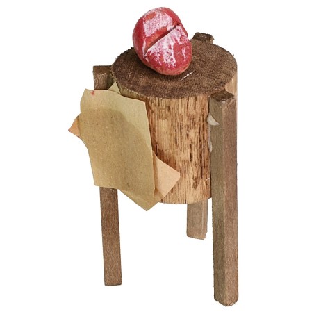 Ceppo macellaio in legno con carne ø 3,5x8,4 h cm Mondo Presepi