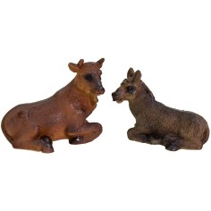 Juego de buey y burro de resina para Natividad de 8 cm Mondo Presepi