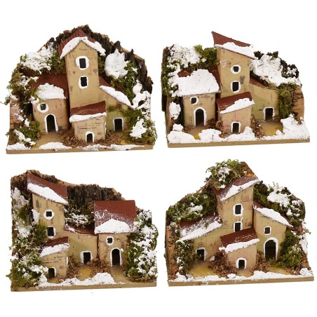 Conjunto de 4 casitas nevadas para belén de 10x6x7,5 cm de altura