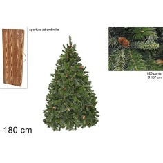 Albero di Natale 180 cm con pigne rami 828 con apertura a
