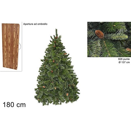 Árbol de Navidad de 180 cm con piñas, ramas 828 con apertura