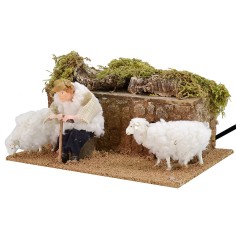 Shepherd with double movement sheep series 12 cm