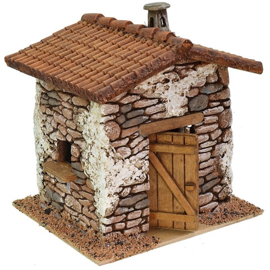 Casa in resina con camino cm 14x14x16 h per statue da 10 cm