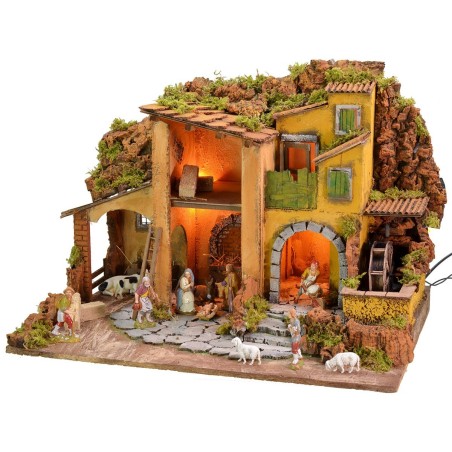 Illuminated nativity scene complete with Landi statues with