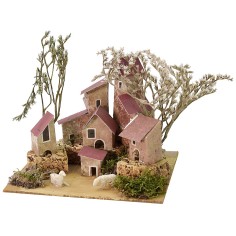 Villaggio per effetto lontananza presepe con alberi cm 15x13x18