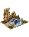Riachuelo entre las rocas con ovejas y puente cm 19X15,7X13,5 h