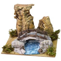 Ruscello tra le rocce con pecore e ponte cm 19X15,7X13,5 h 2