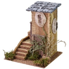 Casa para pesebre con escalera y árbol cm 18x17x21,5 h