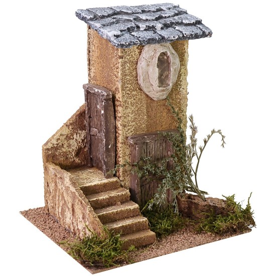 Casa para belén con escalera y árbol de 18x17x21,5 cm de altura Mundo