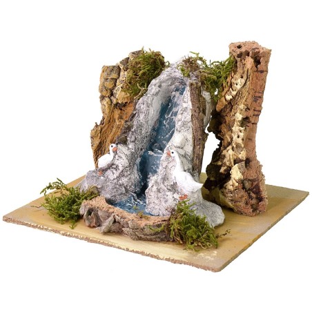 Cascada con gansos para belén de 19x16x12,7 cm h Mondo Presepi