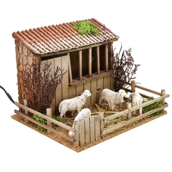 Redil con ovejas en movimiento Landi Moranduzzo cm 23,5x20,5x17