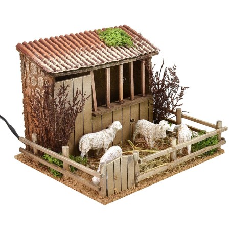 Redil con ovejas en movimiento Landi Moranduzzo cm 23,5x20,5x17