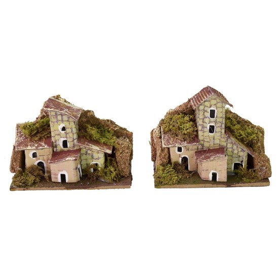 Conjunto de 4 grupos de casitas para belén de 10x6x8 cm de altura. Mondo Presepi