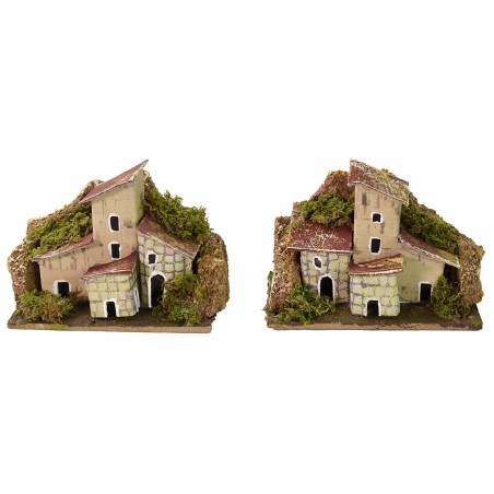 Set 4 gruppi di casette per presepe cm 10x6x8 h. Mondo Presepi