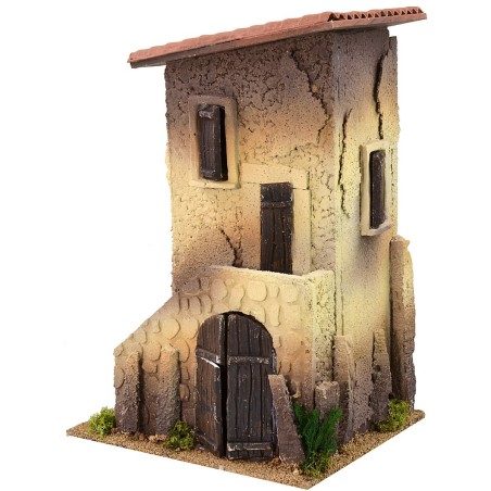 Casa su tre piani con scalinata cm 20x18x30 h Mondo Presepi