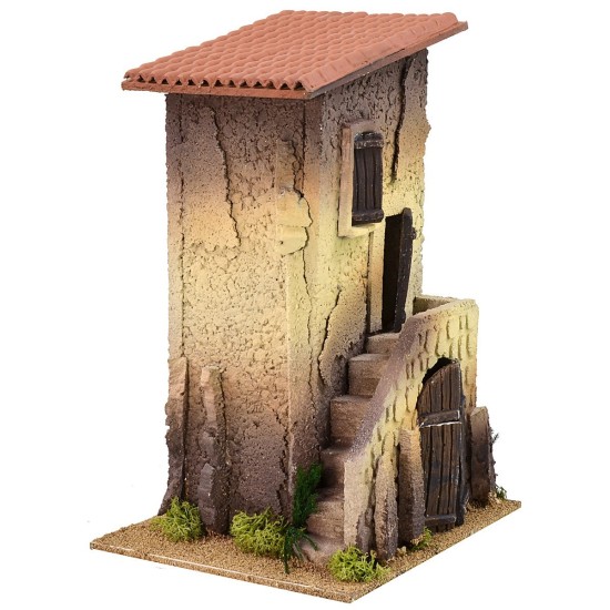 Casa de tres pisos con escalera cm 20x18x30 h Mundo Pesebres