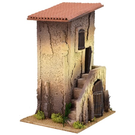 Casa de tres pisos con escalera cm 20x18x30 h Mundo Pesebres