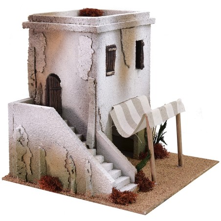Casa araba con bottega e scalinata cm 28x28x28 h Mondo Presepi
