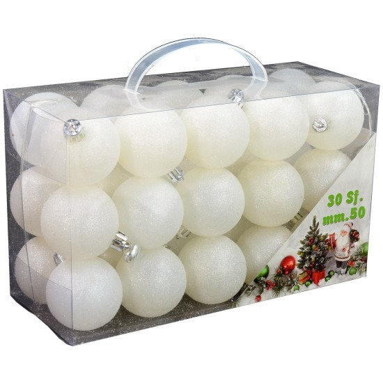 Sep 30 glitterated white balls ø 5 cm per Christmas tree