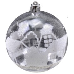 Transparent ball with white decorum and glitter ø 8 cm