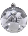 Transparent ball with white decorum and glitter ø 8 cm