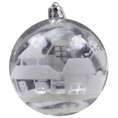 Transparent ball with white decorum and glitter ø 8 cm 2