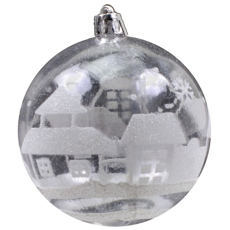Transparent ball with white decorum and glitter ø 8 cm