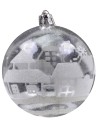 Bola transparente con decoraciones blancas y purpurina ø 8 cm