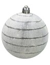Pallina 8 cm white glitter with rows