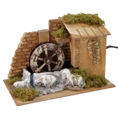 Molino de agua en funcionamiento con ovejas cm 22x12,7x16 h