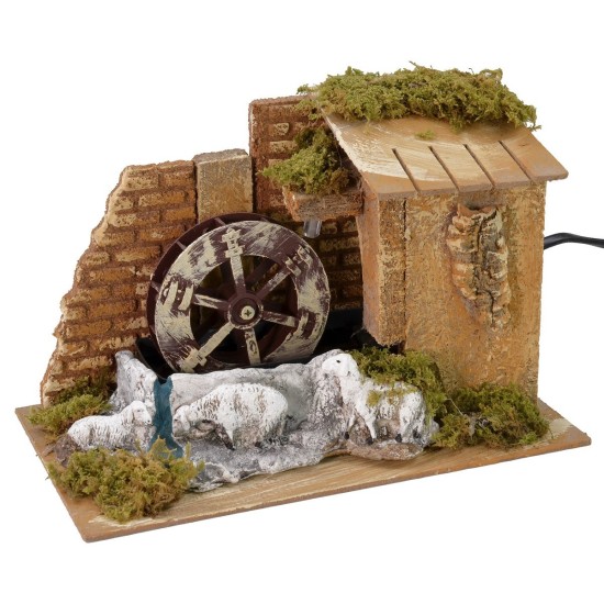 Molino de agua en funcionamiento con ovejas cm 22x12,7x16 h