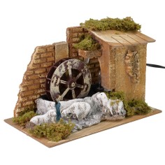 Molino de agua en funcionamiento con ovejas cm 22x12,7x16 h 2