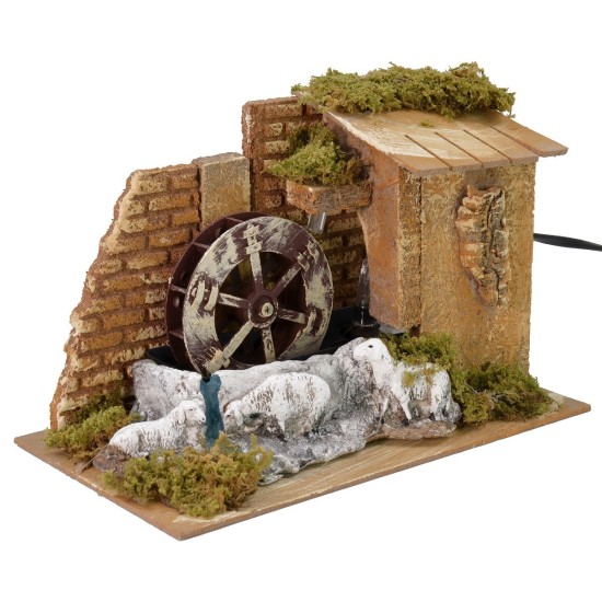 Molino de agua en funcionamiento con ovejas cm 22x12,7x16 h