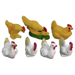 Juego de 7 gallinas en PVC de 2,5-4 cm