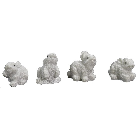 Set of 4 white resin rabbits 2-2.5 cm
