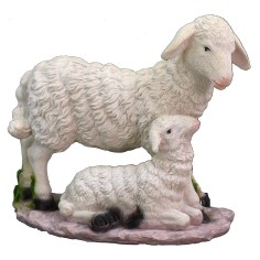 Oveja con cordero de resina para estatuas de 40-45 cm