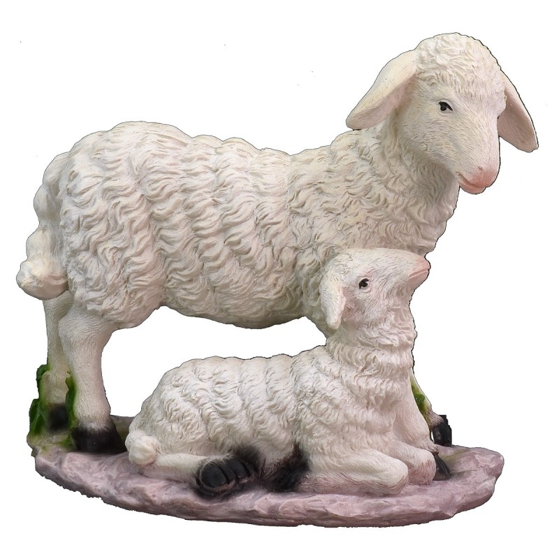 Pecora con agnello in resina per statue da 40-45 cm Mondo