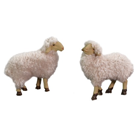 Conjunto de 2 ovejas de resina con lana para estatuas de 10-12