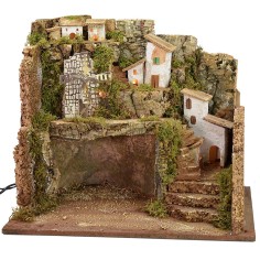 Pesebre iluminado con molino de viento cm 45x30x37,5 h