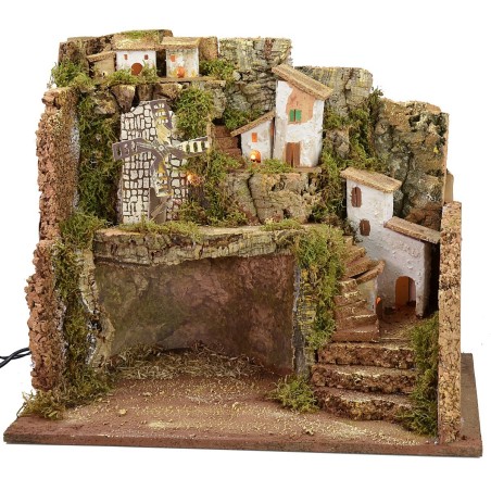 Pesebre iluminado con molino de viento de 45x30x37,5 cm h