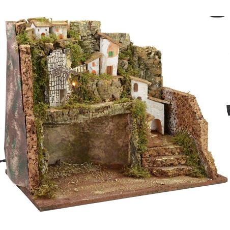 Presepe illuminato con mulino a vento cm 45x30x37,5 h Mondo