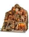 Presepe illuminato con asino alla macina completo di statue