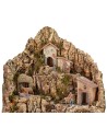 Illuminated nativity scene with donkey at the mill complete with statues