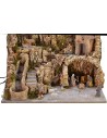 Pesebre iluminado con burro en el molino completo con estatuas
